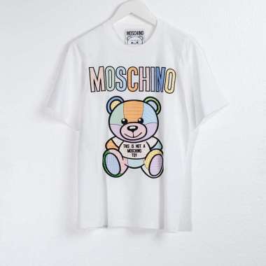 Kaos ๏ปฟMOSCHINO BEAR MULTICOLOR EMBROIDERY WHITE Tshirt 100% ORIGINAL XS
