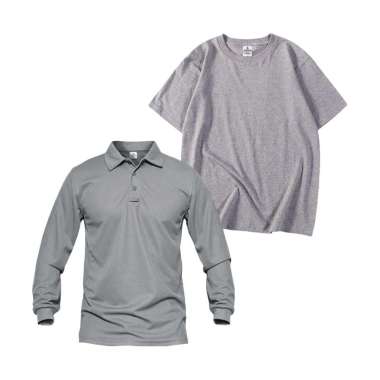 Bundling Buy 1 Get 2 Jemssky Kaos Polo Shirt Kerah Polos Lengan Panjang + T-Shirt T-shirt Abu Misty