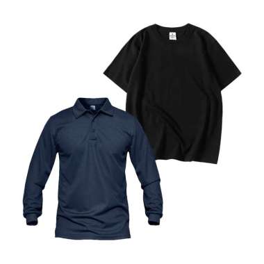 Bundling Buy 1 Get 2 Jemssky Kaos Polo Shirt Polos Lengan Panjang + T-Shirt T-Shirt Hitam Navy M