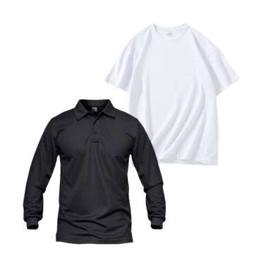 Bundling Buy 1 Get 2 Jemssky Kaos Polo Shirt Polos Lengan Panjang + T-Shirt T-Shirt Putih Hitam M