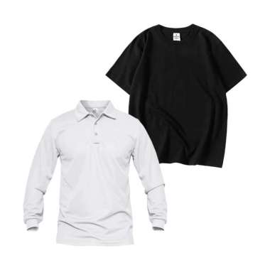 Bundling Buy 1 Get 2 Jemssky Kaos Polo Shirt Polos Lengan Panjang + T-Shirt T-shirt Hitam Putih M
