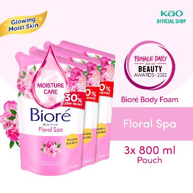 Biore Beauty Body Foam Floral Spa Pouch Sabun Mandi Cair [800 mL] - Triple Pack