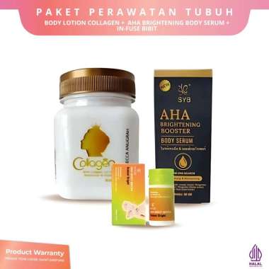 PAKET PERAWATAN TUBUH BIBIT PEMUTIH + COLLAGEN (BLEACHING) - BPOM (1PC-IN-FUSE,B.SERUM BRIGHTENING D