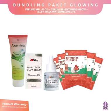 SYB PAKET BUNDLING GLOWING (PEELING GEL ALOE VERA + BRIGHTENING GLOW SERUM + 5 JELLY MASK WATERMELON