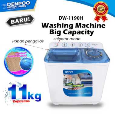 MESIN CUCI 2 TABUNG FULL STAINLESS STEEL DENPOO DW 1190H - 11KG Unit Only white JABODETABEK