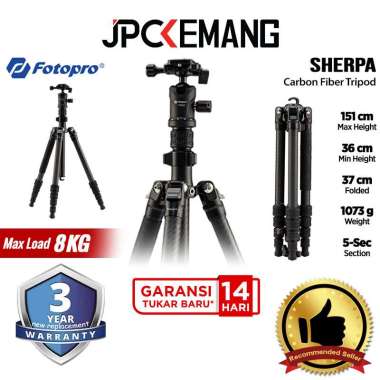 JPC KEMANG Fotopro Sherpa Carbon Fiber Tripod Camera + FPH-42QS Ball Head Fotopro Carbon Fibre Tripo