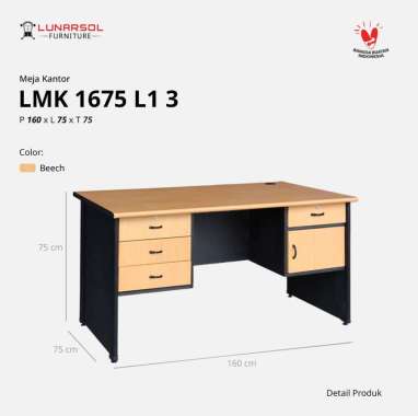 LUNARSOL LMK 1260 Meja Kantor 120x60x75 1/2 Biro LMK 1675 L1 L3 BEECH