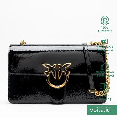 [12.12 Dealcember] Pinko Love Birds Glossy Patent Finish Leather Crossbody Bag Black Black