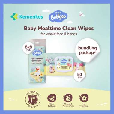 Tisu Basah Bayi Bebigoo Tissue Baby Mealtime Clean Wet Wipes Bundling 8x8 pcs & 50 pcs Food Grade