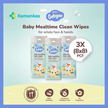 Tisu Basah Bayi Bebigoo Tissue Baby Mealtime Clean Wet Wipes Bundling 8x8 pcs Food Grade(3 Pack)