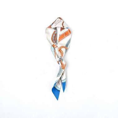 Scarf HERMES PARIS GRAPHIC ORANGE BLUE TWILLY SCARF - OS 100% ORIGINAL