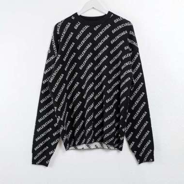 Sweater BALENCIAGA ALL OVER TEXT WHITE BLACK KNIT SWEATSHIRT 100% ORIGINAL M
