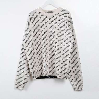 Sweater BALENCIAGA ALL OVER TEXT BLACK WHITE KNIT SWEATSHIRT 100% ORIGINAL M