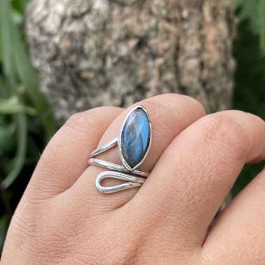 Cincin Ring Perak Silver Bali Batu Jade Giok Labradorite Asli 925 Kawat Polos Minimalis Korea Pria L
