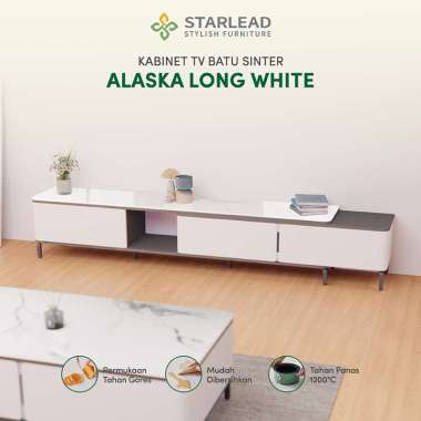 STARLEAD Meja Kabinet TV Sintered Stone Alaska Long White Top Table Kaca