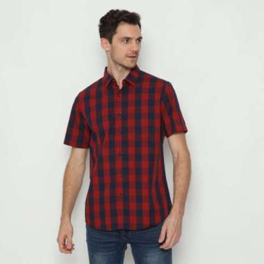 Platini Kemeja Motif Kotak Pria Lengan Pendek Katun 71008 RED L