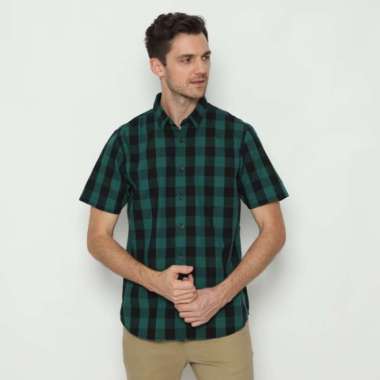 Platini Kemeja Motif Kotak Pria Lengan Pendek Katun 71008 GREEN M