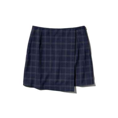 UNIQLO Rok Model Celana Wrap Kulot Skort wanita motif kotak Navy M