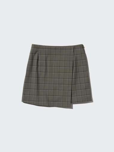 UNIQLO Rok Model Celana Wrap Kulot Skort wanita motif kotak dark green L