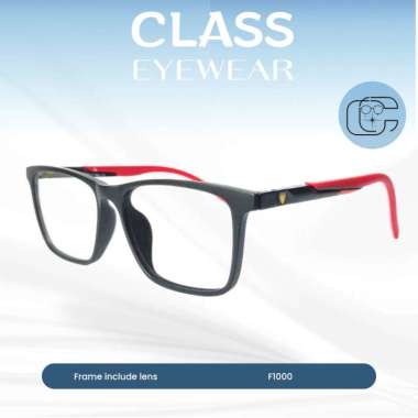 Kacamata sport pria antiradiasi F1000 black-doff, untuk minus normal dan plus, class eyewear lensa p