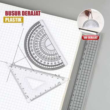 OEM SK-A108 Busur Derajat Plastik Transparan Plastic Protractor 180 Derajat / Penggaris Busur Mistar