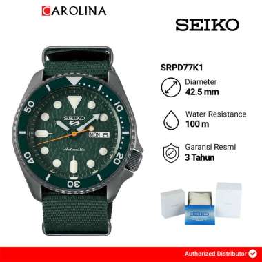 Jam Tangan Pria Seiko 5 Sports New Logo Automatic SRPD77K1 Nato Green Dial Green Nylon Strap