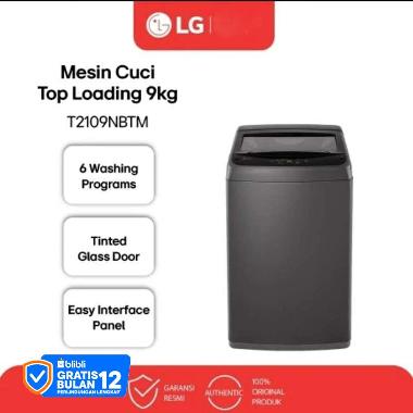 LG Mesin Cuci 9kg Top Loading - 6 Washing Programs - Tinted Glass Door - Mid Black - Model T2109NBTM