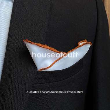 Houseofcuff pocket square handkerchief sapu tangan putih list coklat 25x25