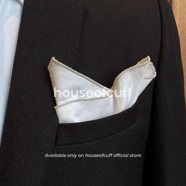 Houseofcuff pocket square handkerchief sapu tangan putih list cream muda 40x40