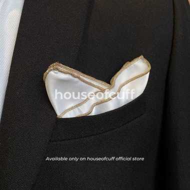 Houseofcuff pocket square handkerchief sapu tangan putih list coklat muda 25x25