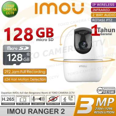 CCTV WIFI PTZ IMOU RANGER 2 3MP KAMERA CCTV PINTAR BERSUARA INFRARED MEMORI 128GB