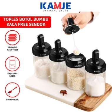 KAMJE Toples Botol Wadah Tempat Bumbu Dapur Kaca Aesthetic Free Sendok KMJ018 180 ML