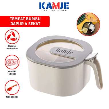 KAMJE Toples Wadah Tempat Bumbu Dapur Aesthetic 4 Sekat Free Sendok KMJ017 NAVY