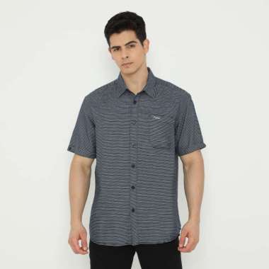 POLICE Kemeja Salur Printing Regular Fit Pria Biru M