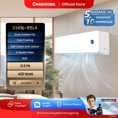 CHANGHONG AC 1/2 PK CHOL-05L4[Hanya Indoor+Outdoor]Freon R-32-Pendingin 5000 Btu/h-Daya listrik 450-