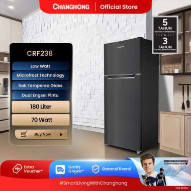 Changhong Kulkas 2 Pintu (Refrigerator) Lemari Es Kapasitas 180 Liter CRF238 – Black (Semi Auto No F