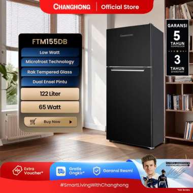 Changhong Kulkas 2 Pintu (Refrigerator) Lemari Es Kapasitas 122 Liter FTM155DB Black (Semi Auto Defr