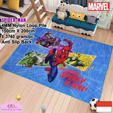 Disney Marvel Official Merchandise Spiderman karpet bermain anak 150 cm x 200 cm anti slip motif kar