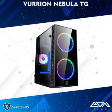 Vurrion Nebula TG Black Free 3Fan PC Gaming Case, Casing M-ATX Packing standar
