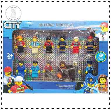 Mainan anak cowok laki leggo miniatur orang orangan set City Isi 12