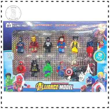 Mainan anak cowok laki leggo miniatur orang orangan set Avengers Isi 12