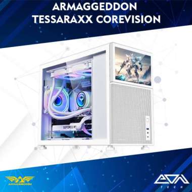 ARMAGGEDDON TESSARAXX COREVISION White PC Gaming Case, Casing M-ATX LCD DISPLAY Packing standar