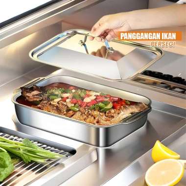 ONE-C1236 Panci Stainless Set Tutup Wadah Saji Lauk Tempat Prasmanan Luxury / Panggangan Ikan Perseg