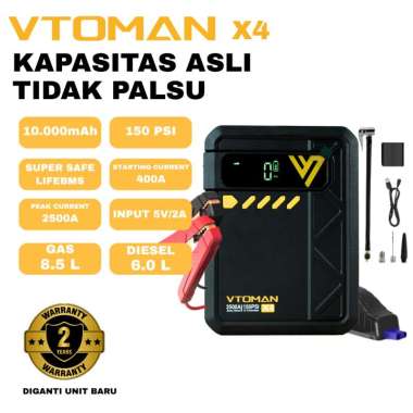 Vtoman X4 Jumper Aki 10000mAh Pompa Angin Portable Powerbank Jump Starter Jumper Aki mobil dan Motor