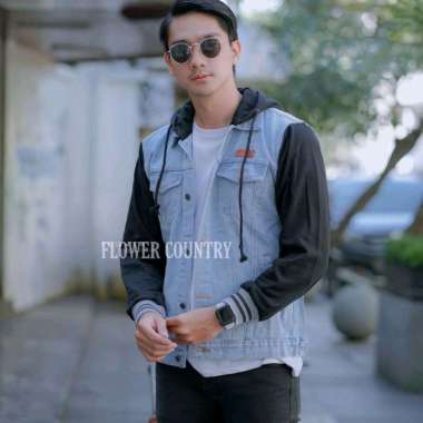 Jaket Jeans BOY Jaket Jeans Raglan Kombinasi Bioblitz Hitam XXL/STD