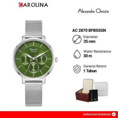 Jam Tangan Wanita Alexandre Christie Passion AC 2870 BFBSSGN Green Dial Mesh Stainless Steel Strap