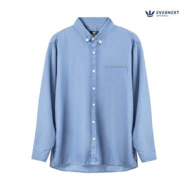 EVERNEXT - KEMEJA PANJANG PRIA EZRA LONG SHIRT KEMEJA POLOS PRIA KEMEJA KANTOR CASUAL PRIA DENIM L