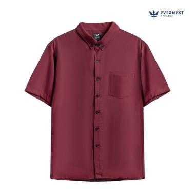 EVERNEXT - KEMEJA PENDEK PRIA EZRA SHORT SHIRT KEMEJA POLOS PRIA KEMEJA KANTOR CASUAL PRIA MAROON XL