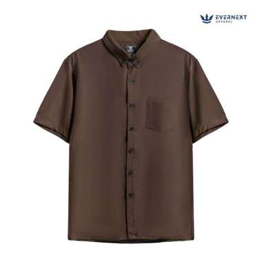 EVERNEXT - KEMEJA PENDEK PRIA EZRA SHORT SHIRT KEMEJA POLOS PRIA KEMEJA KANTOR CASUAL PRIA BROWN L