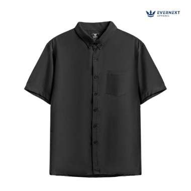 EVERNEXT - KEMEJA PENDEK PRIA EZRA SHORT SHIRT KEMEJA POLOS PRIA KEMEJA KANTOR CASUAL PRIA BLACK L